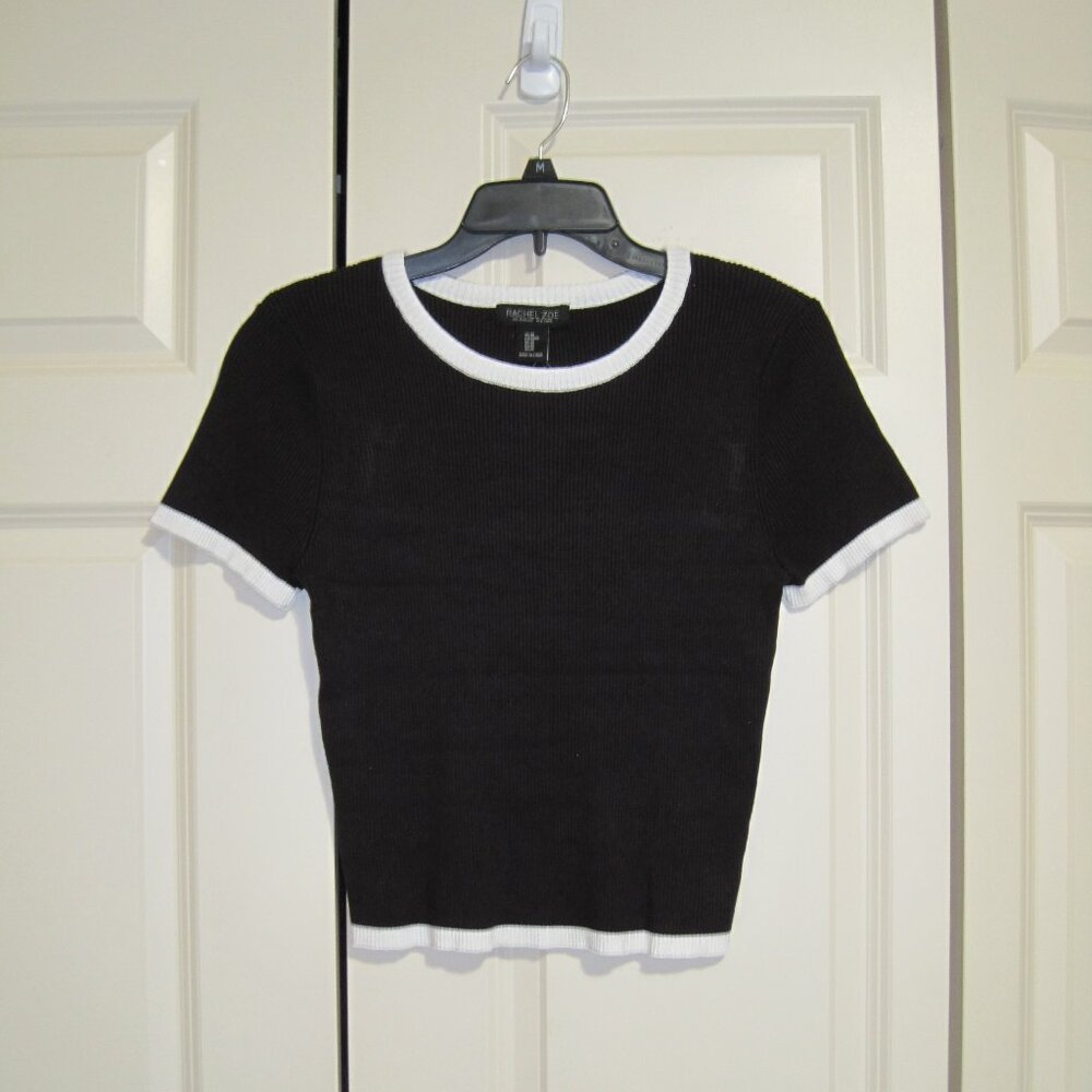 NWT Rachel Zoe Black ribbed Sweater with White Accents
